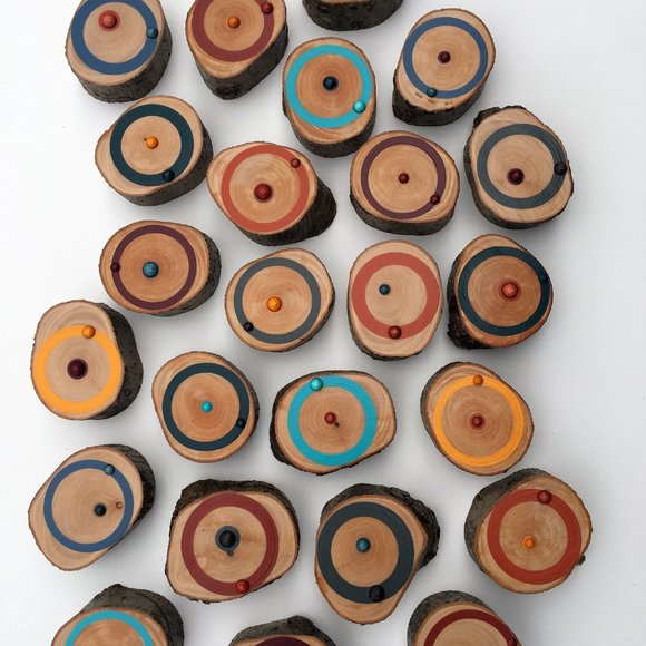 Painted Tree Ring Wood Slice Abstract Wall Art W/ Bling Gift, Minimalist, Fine - Picture 7 of 15